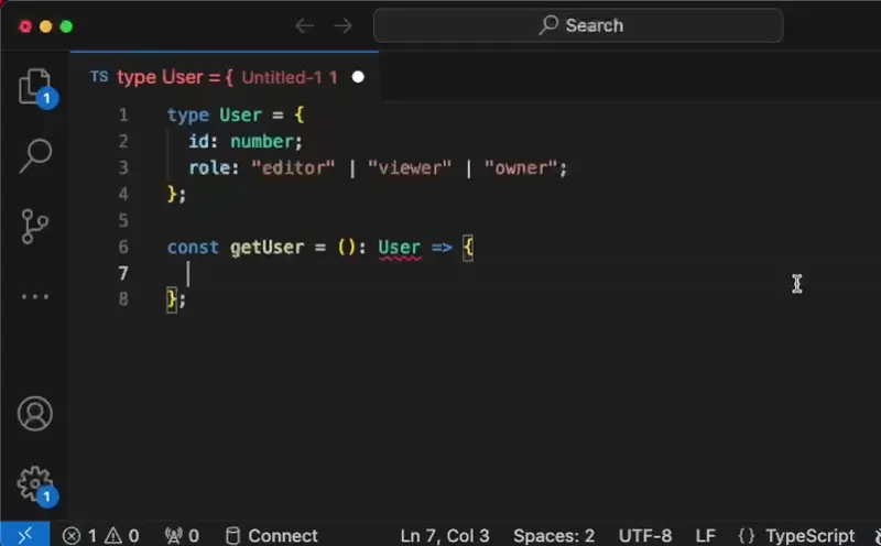 Animated image that shows how auto-complete works with narrow types.